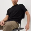 Black Textured Pointelle Polo Shirt
