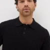 Black Textured Pointelle Polo Shirt